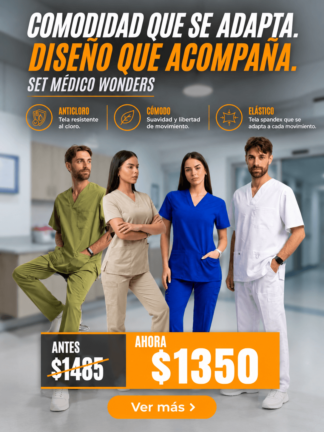 Set Medico Wonders Set Medico Elastizado Spandex Conjunto Medicina Dama Caballero Unisex Wonders Resistente al Cloro Uniwork