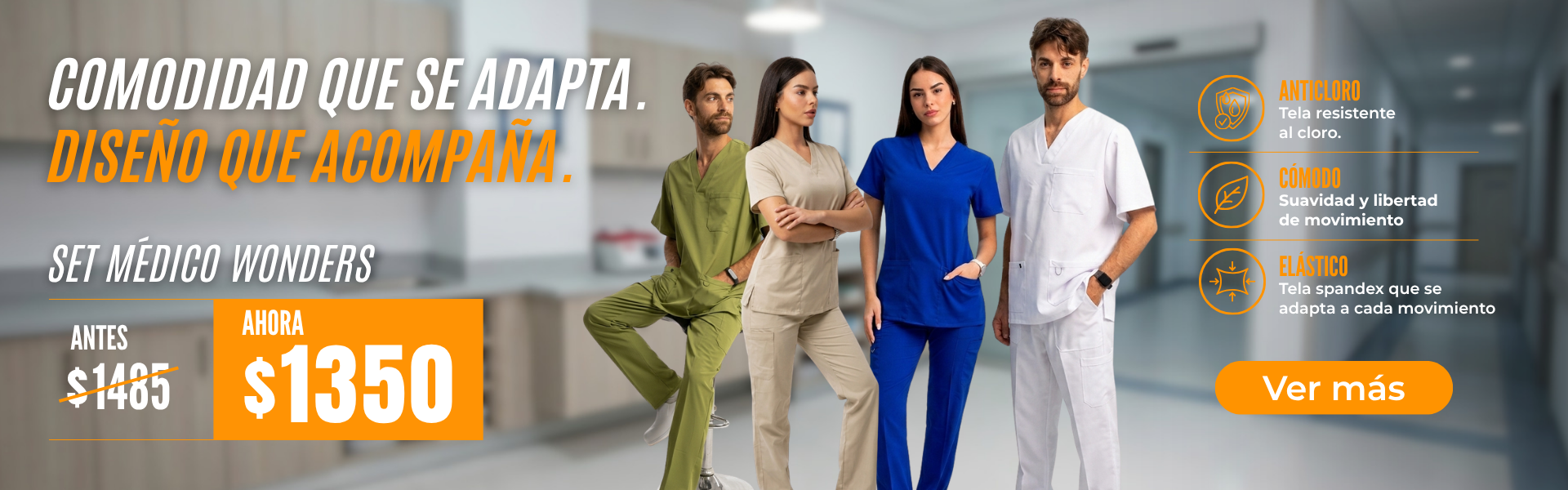 Set Medico Elastizado Spandex Conjunto Medicina Dama Caballero Unisex Wonders Resistente al Cloro Uniwork
